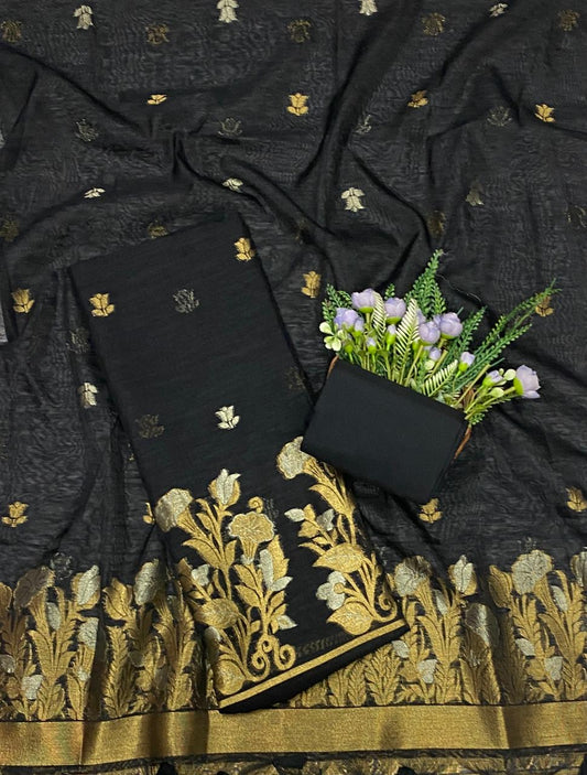 Jamdani Black Suit Fabric - Studio CKC