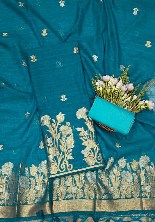 Jamdani Denim Blue Suit Fabric - Studio CKC