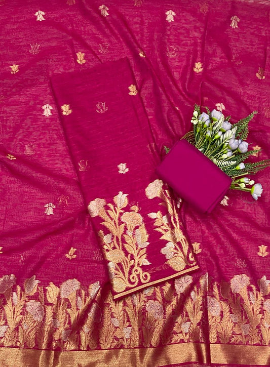 Jamdani Dark Pink Suit Fabric - Studio CKC