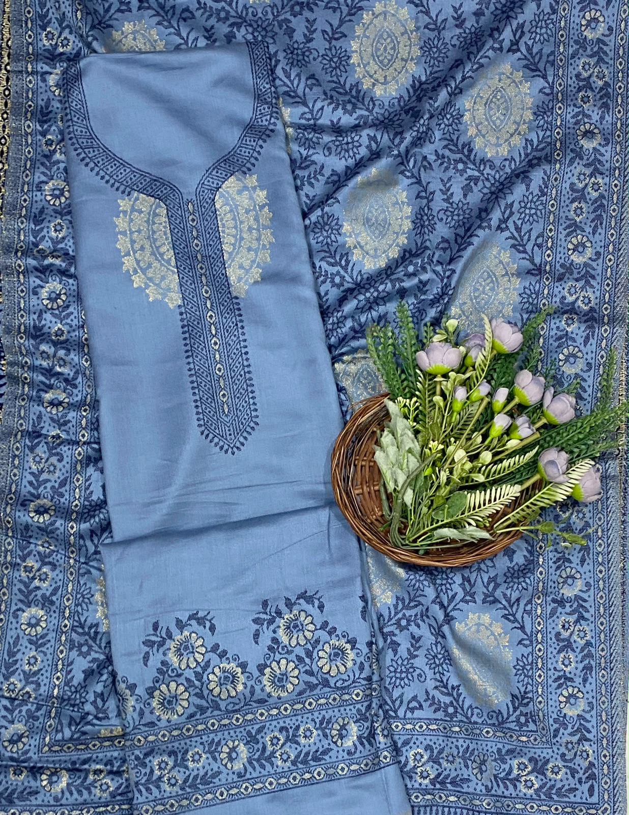 803C Pashmina Ice Blue Suit Fabric/ CKC Winter Suits