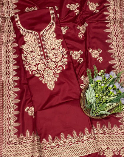 813C Pashmina Red Suit Fabric/ CKC Winter Suits