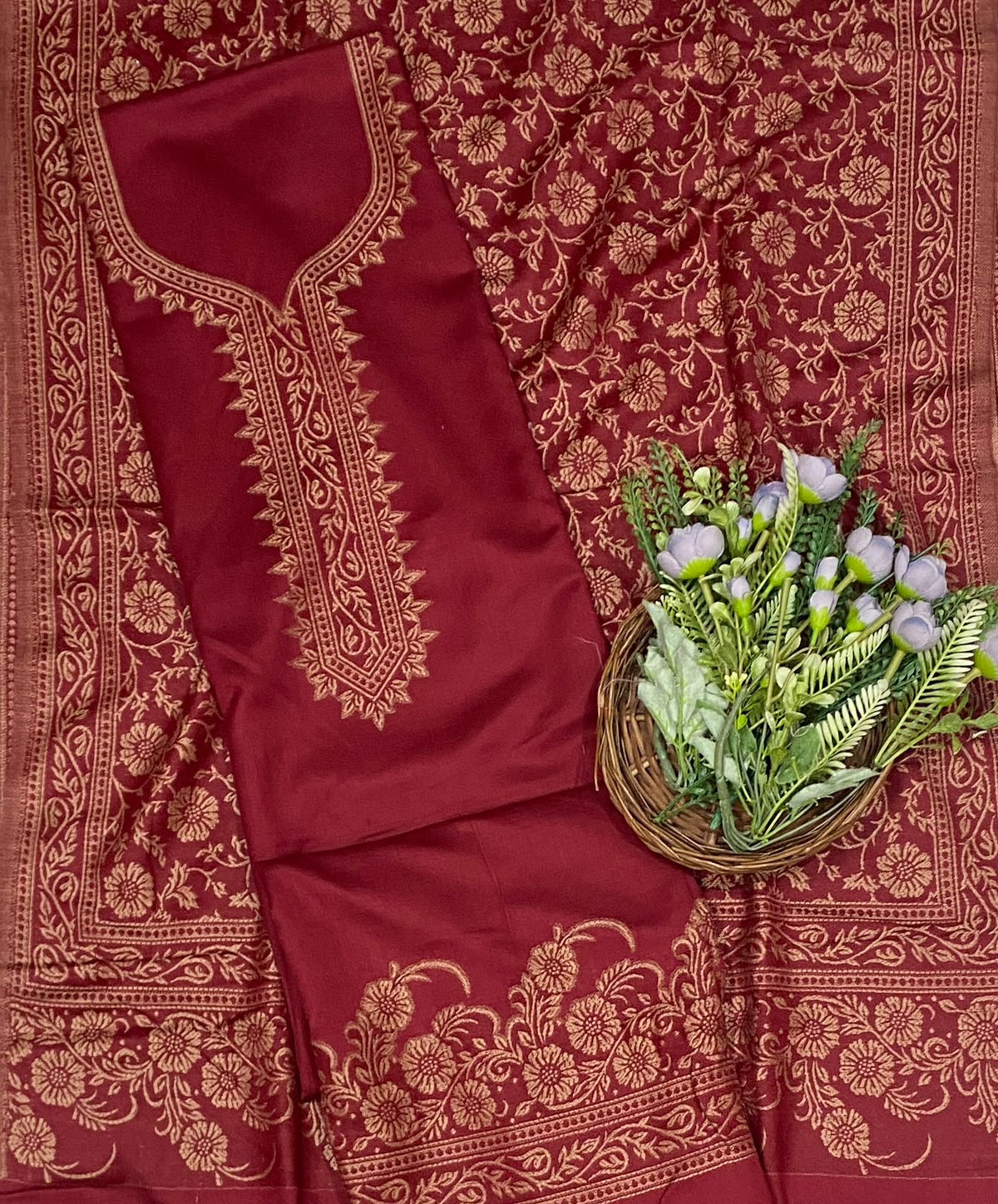 779C Pashmina Red Suit Fabric/ CKC Winter Suits