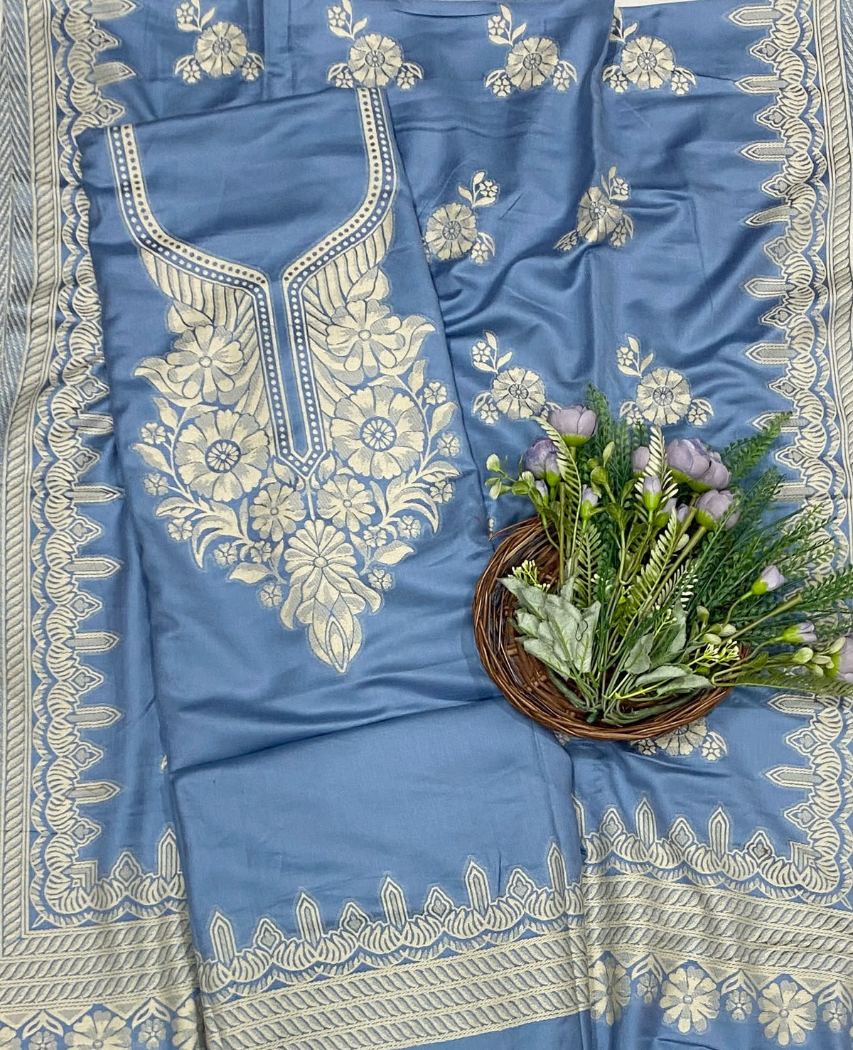 808C Pashmina Blue Suit Fabric/ CKC Winter Suits