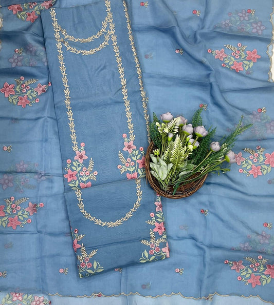 895C Organza Blue Suit Fabric/ CKC Partywear Collection