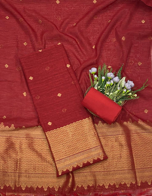 Jamdani Red Suit Fabric - Studio CKC