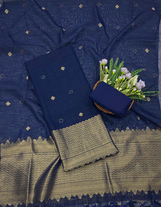 Jamdani Royal Blue Suit Fabric - Studio CKC