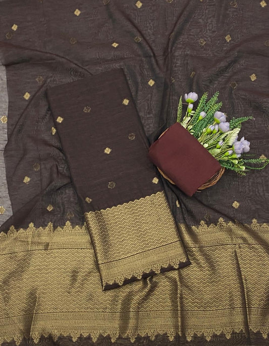 Jamdani Brown Suit Fabric - Studio CKC