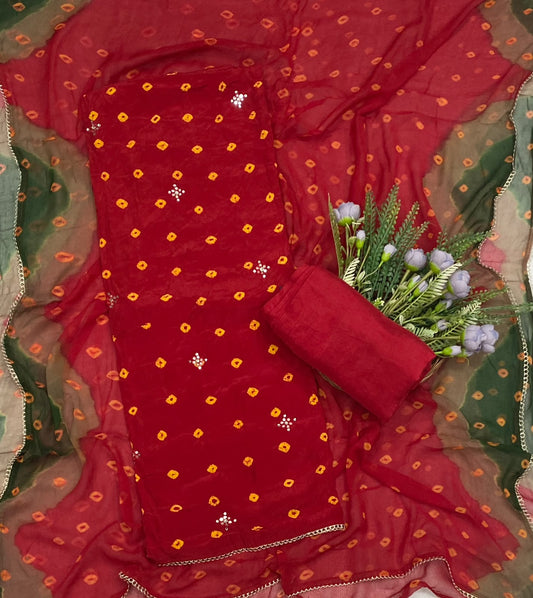 Jaipuri Crepe Red Suit Fabric - Studio CKC