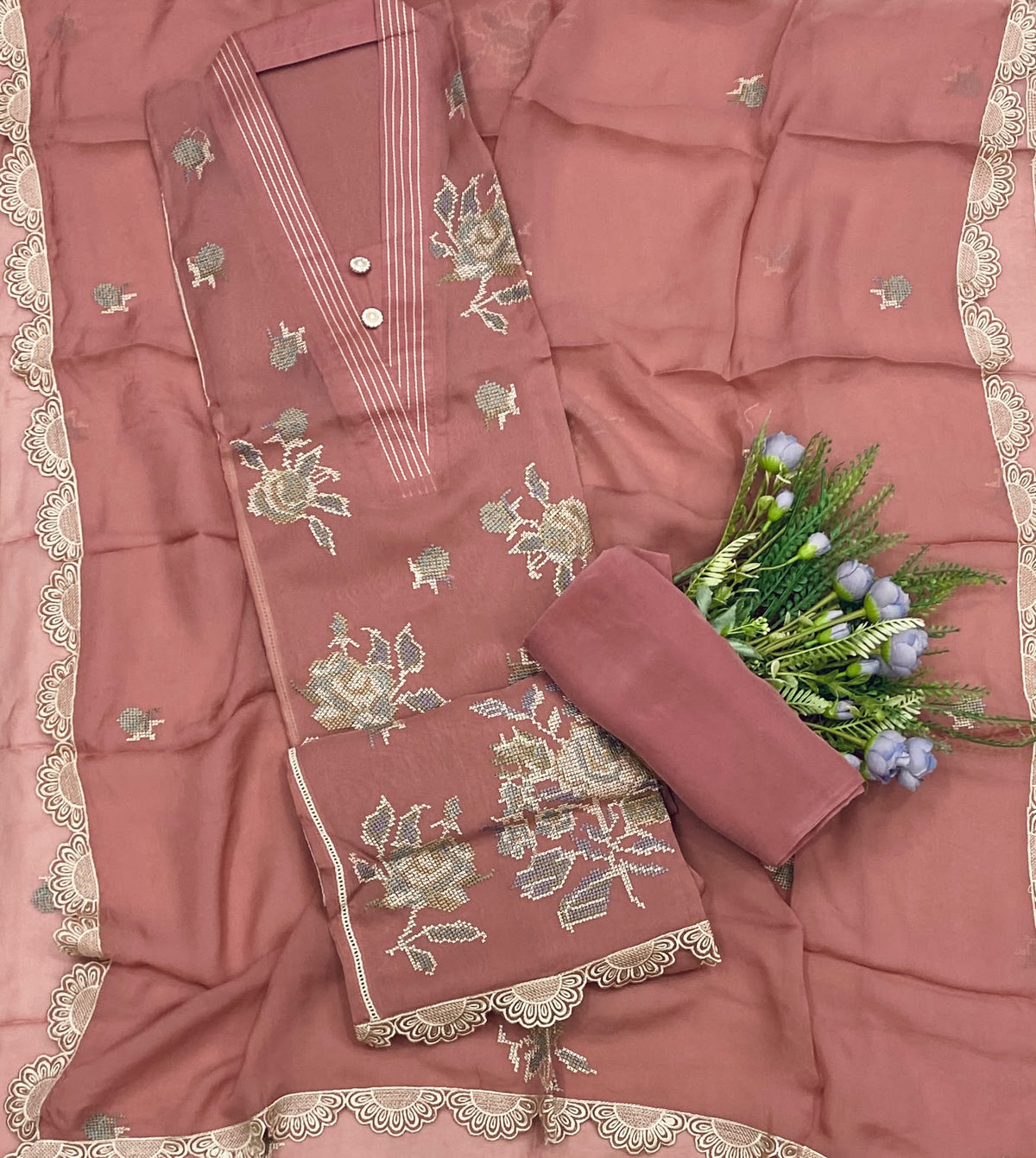 926C Organza Dusty Pink suits Fabric/ CKC Partywear Collection
