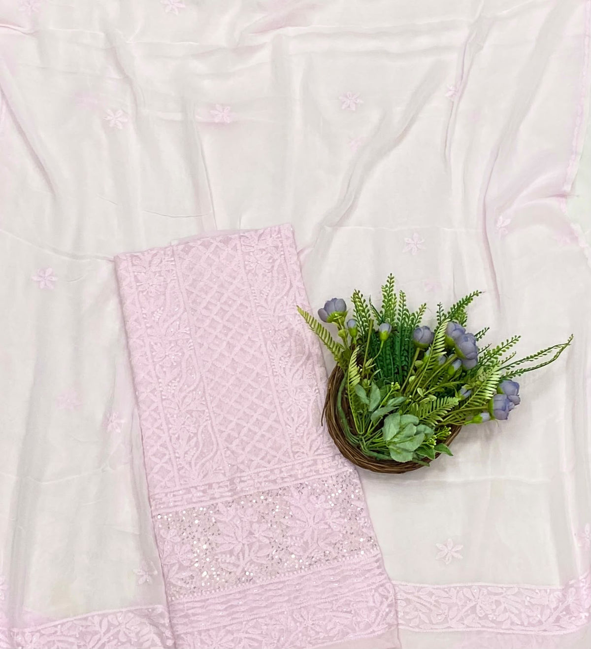 931C Lakhnavi Georgette Light Pink Suit Fabric/ CKC Lakhnavi Suits