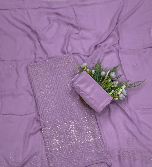Lakhnavi Georgette Mauve Suit Fabric - Studio CKC