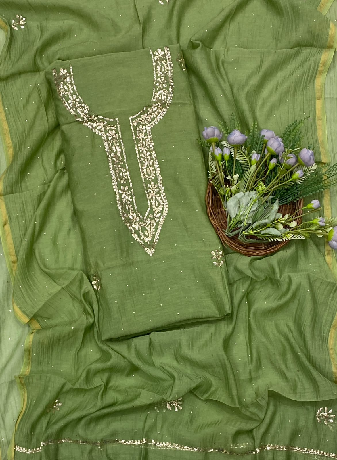 968C Pure Mul Cotton Green Suit Fabric / CKC Mul Cotton