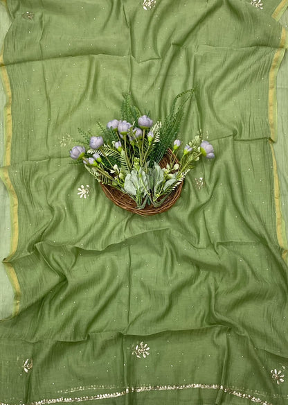 968C Pure Mul Cotton Green Suit Fabric / CKC Mul Cotton
