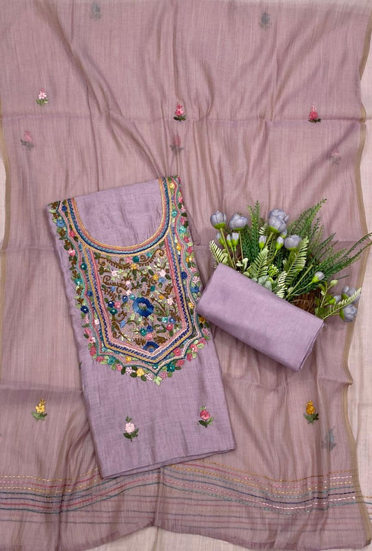 Mul Chanderi Lilac Suit Fabric - Studio CKC