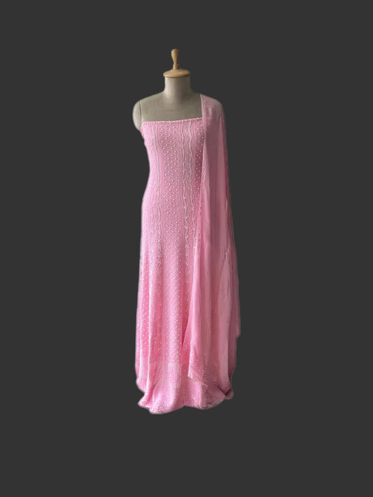 Lakhnavi Georgette Light Pink Suit Fabric - Studio CKC