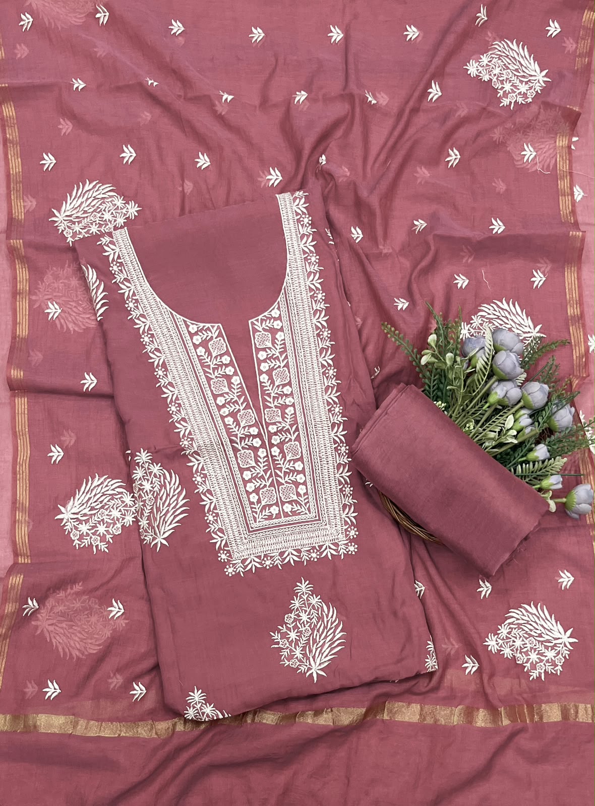 Mul Cotton Dusty Pink Color Suit Fabric - Studio CKC