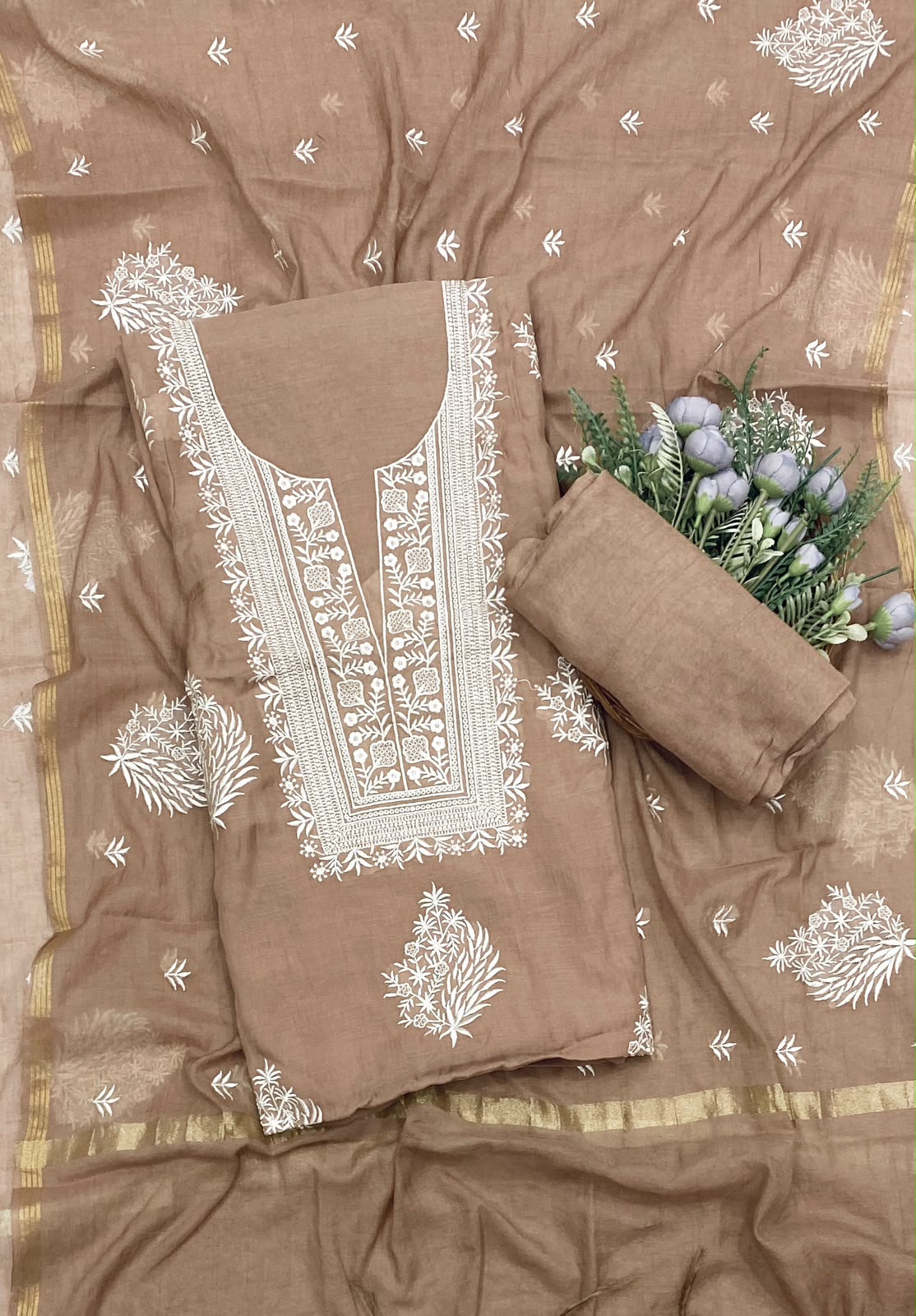 Mul Cotton Dusty Brown Color Suit Fabric - Studio CKC