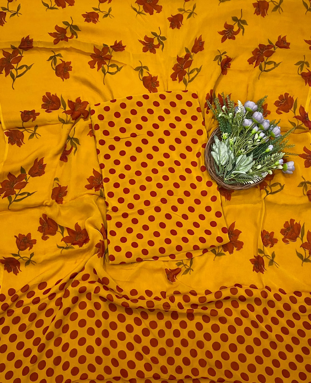 Crepe Polka Mustard Suit Fabric - Studio CKC
