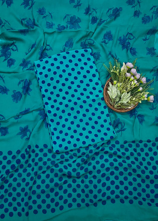 Crepe Polka Dark Sea Green Suit Fabric - Studio CKC