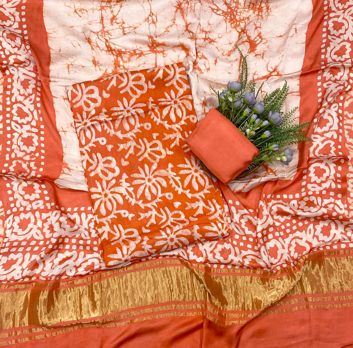 67D Modal Silk Orange Suit Fabric / CKC Jaipuri Suits