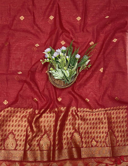 81D Jamdani Red Suit Fabric / CKC Jamdani Suits