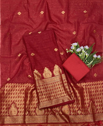 81D Jamdani Red Suit Fabric / CKC Jamdani Suits