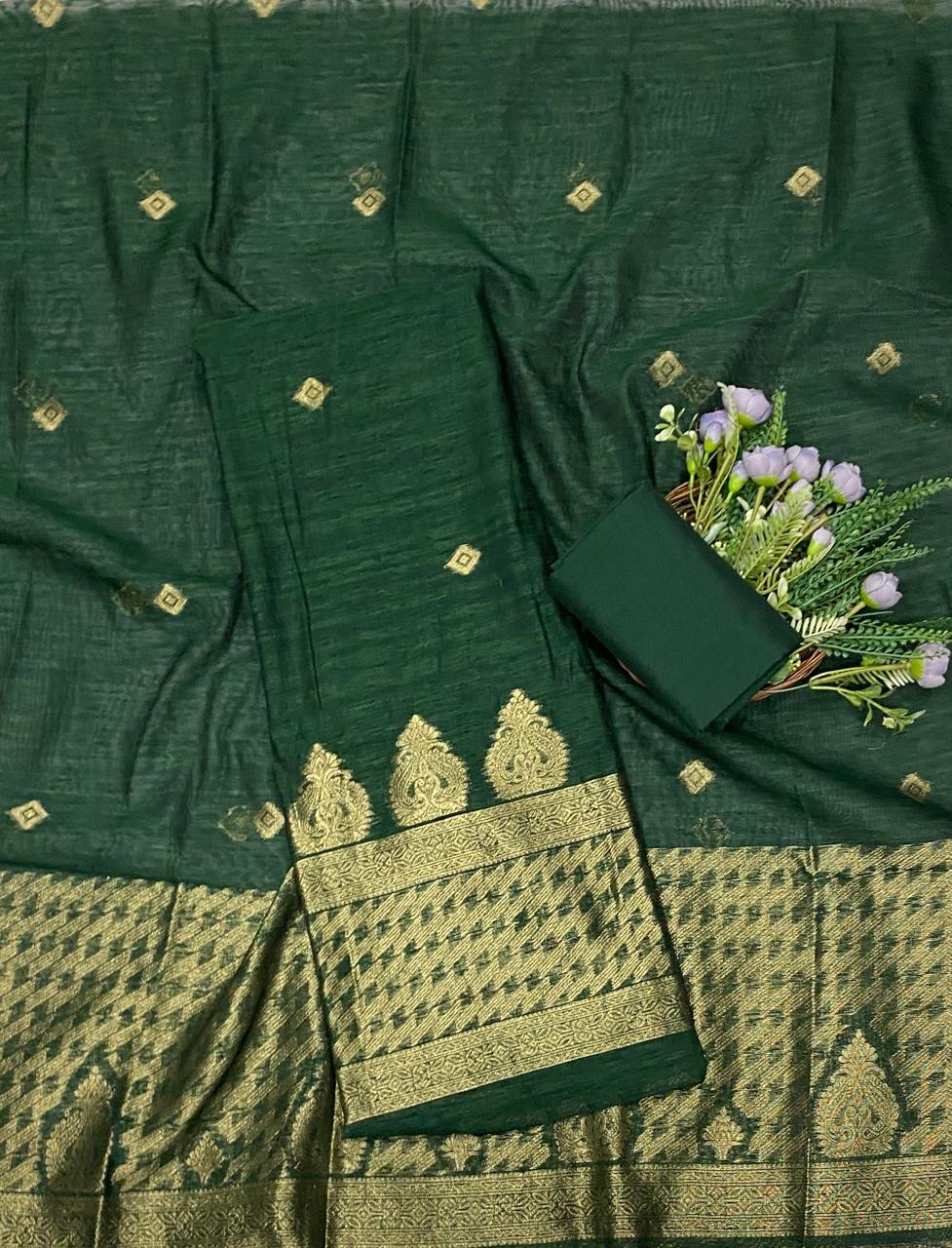 80D Jamdani Dark Green Suit Fabric / CKC Jamdani Suits