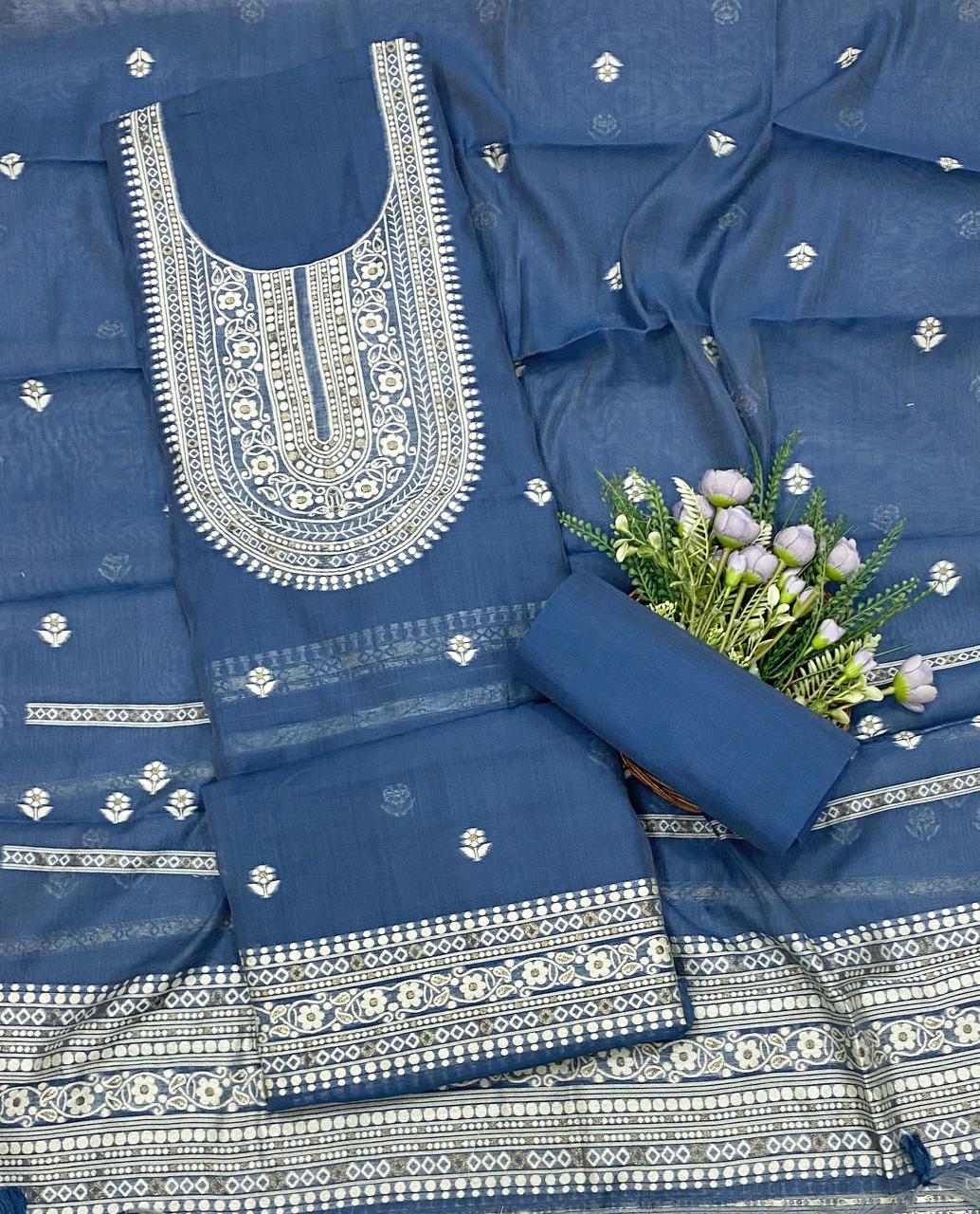47D Jamdani Denim Blue Suit Fabric / CKC Jamdani Suits