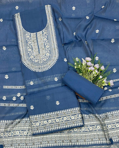 47D Jamdani Denim Blue Suit Fabric / CKC Jamdani Suits
