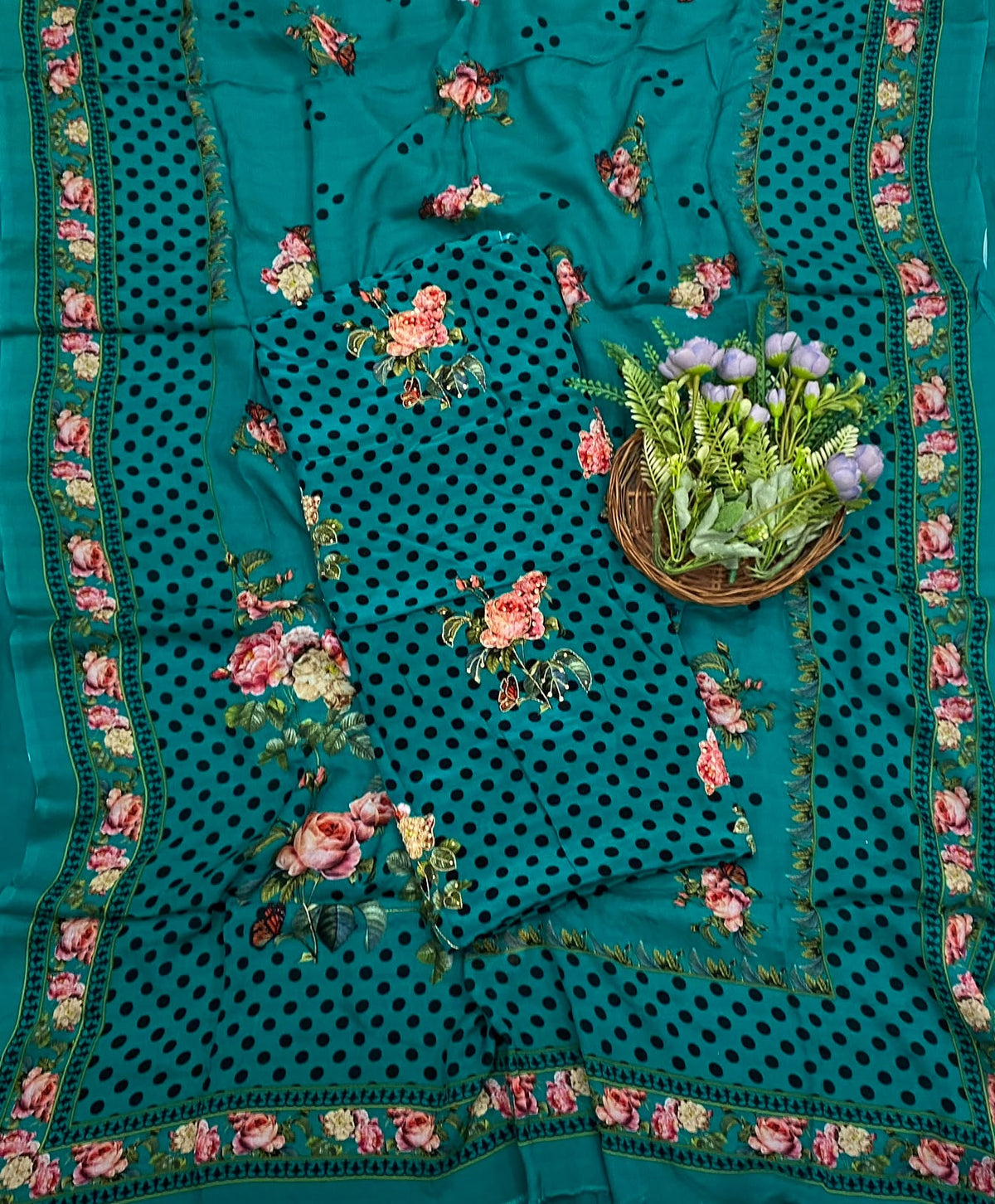 151D Crepe Polka Dark Sea Green Suit Fabric/ CKC Polka Story