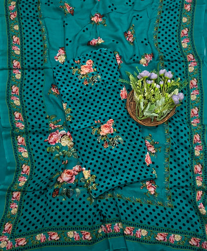 151D Crepe Polka Dark Sea Green Suit Fabric/ CKC Polka Story