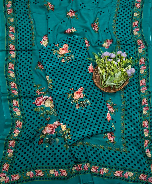 Crepe Polka Dark Sea Green Suit Fabric - Studio CKC