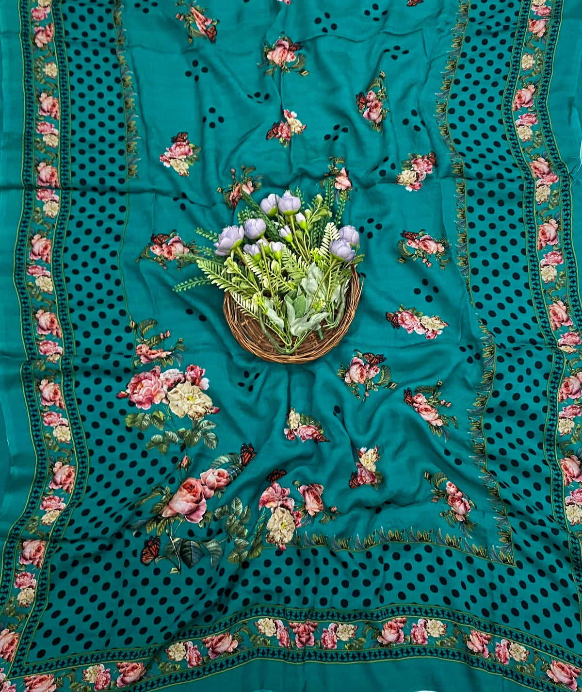 151D Crepe Polka Dark Sea Green Suit Fabric/ CKC Polka Story