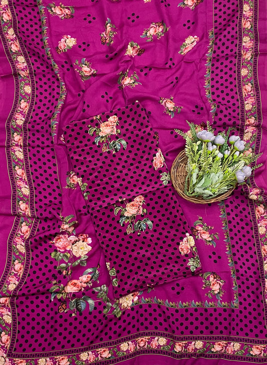 Crepe Polka Dark Pink Suit Fabric - Studio CKC