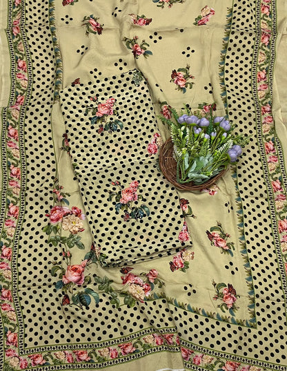 148D Crepe Polka Beige Suit Fabric/ CKC Polka Story