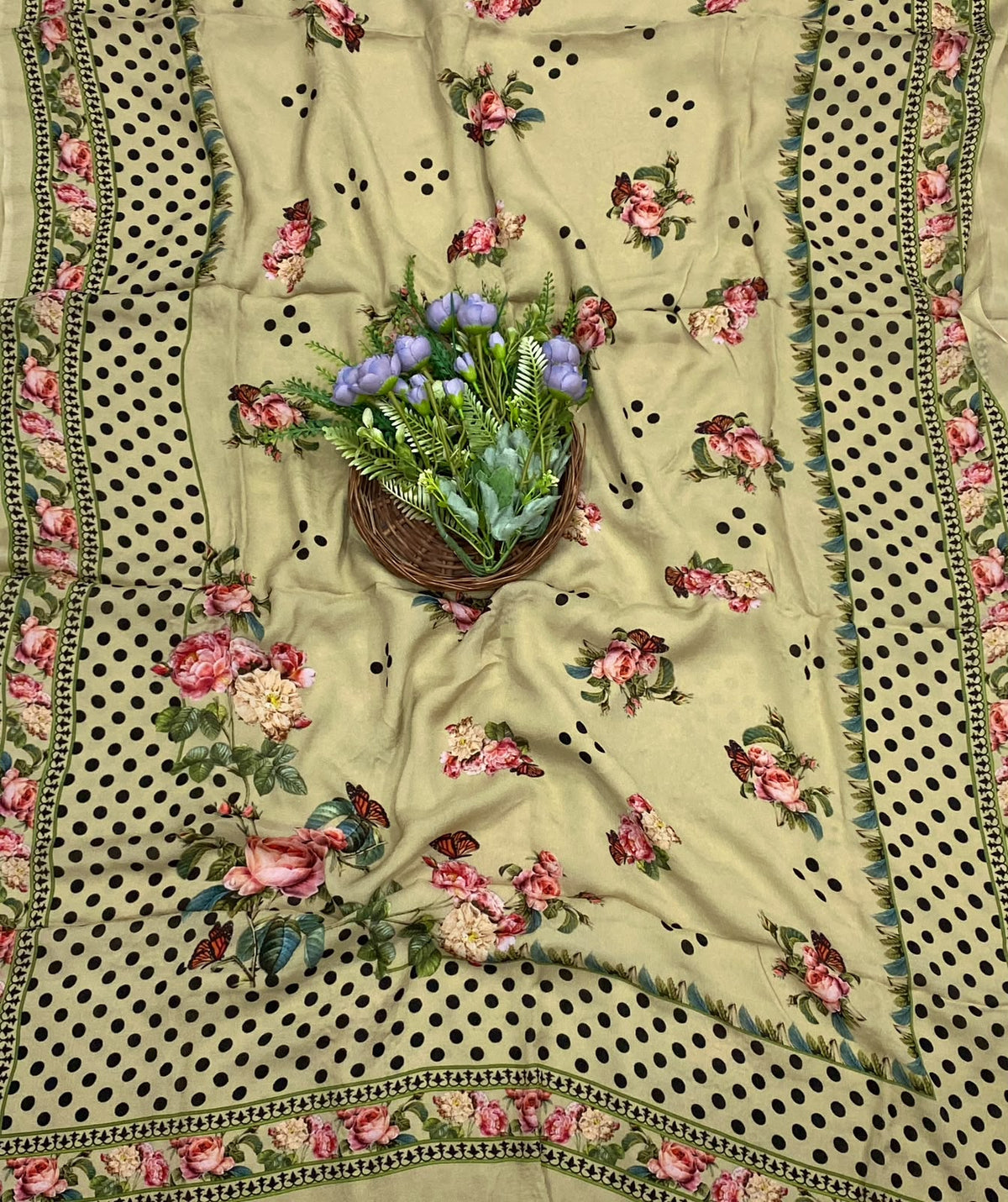148D Crepe Polka Beige Suit Fabric/ CKC Polka Story