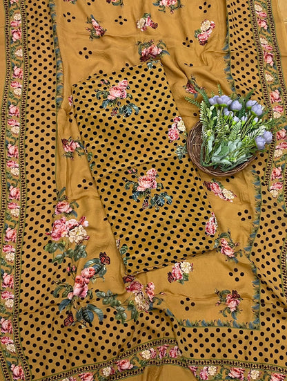 149D Crepe Polka Mustard Suit Fabric/ CKC Polka Story