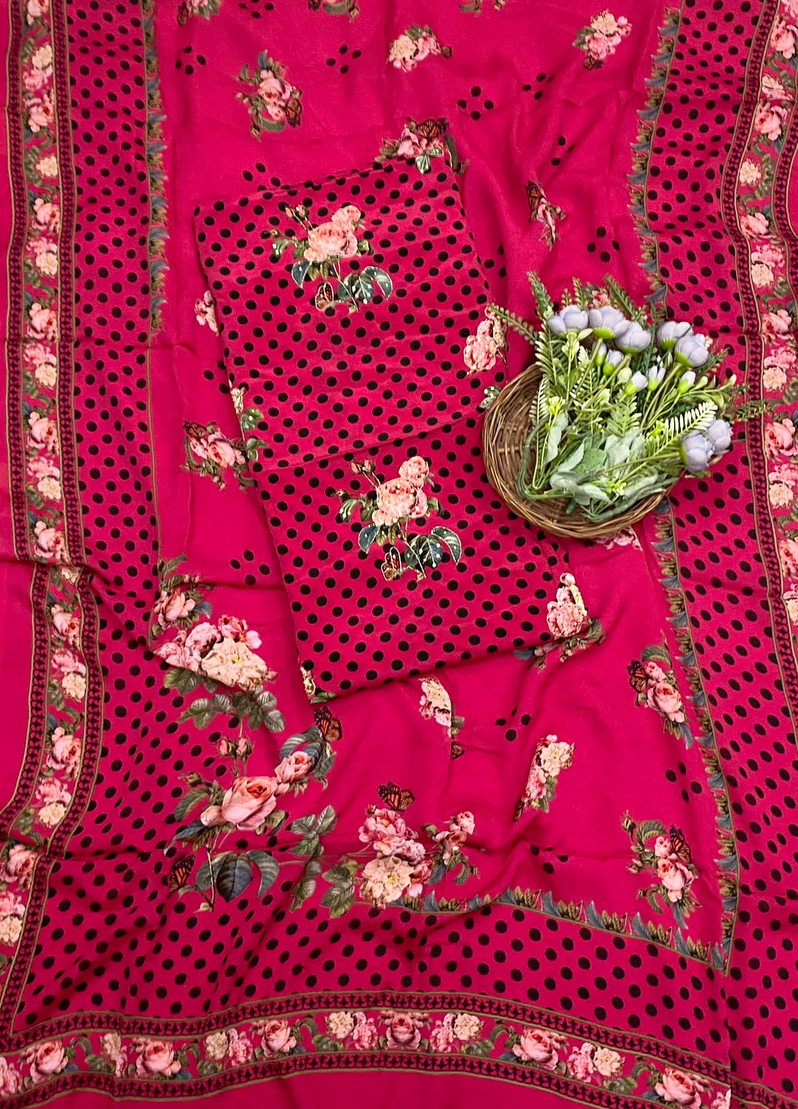 150D Crepe Polka Red Suit Fabric/ CKC Polka Story