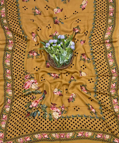 149D Crepe Polka Mustard Suit Fabric/ CKC Polka Story