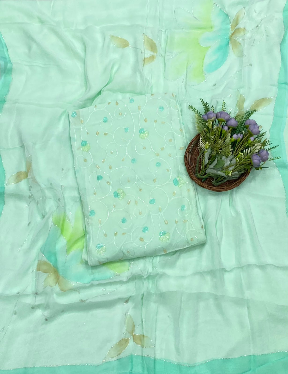 110D Georgette Light Sea Green Suit Fabric/ CKC Partywear Collection