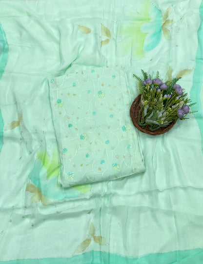 110D Georgette Light Sea Green Suit Fabric/ CKC Partywear Collection