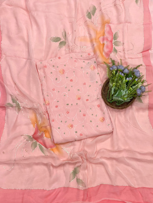 Georgette Light Peach Suit Fabric - Studio CKC