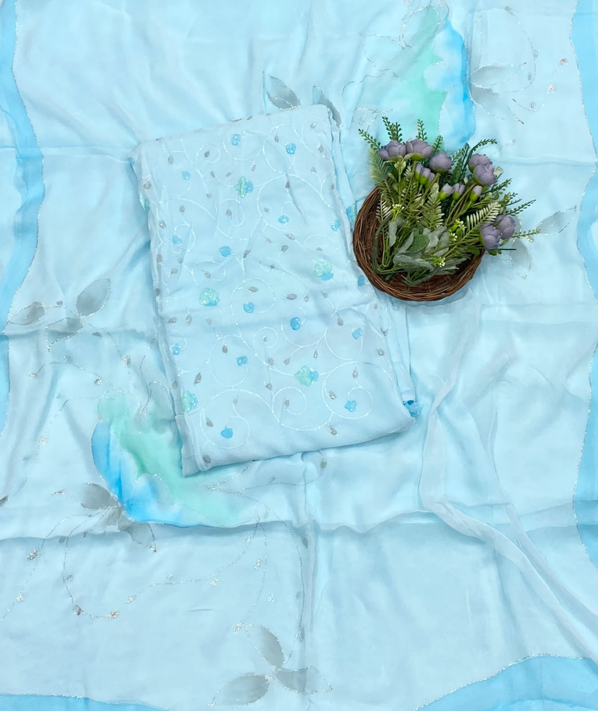 106D Georgette Light Sky Blue Suit Fabric/ CKC Partywear Collection
