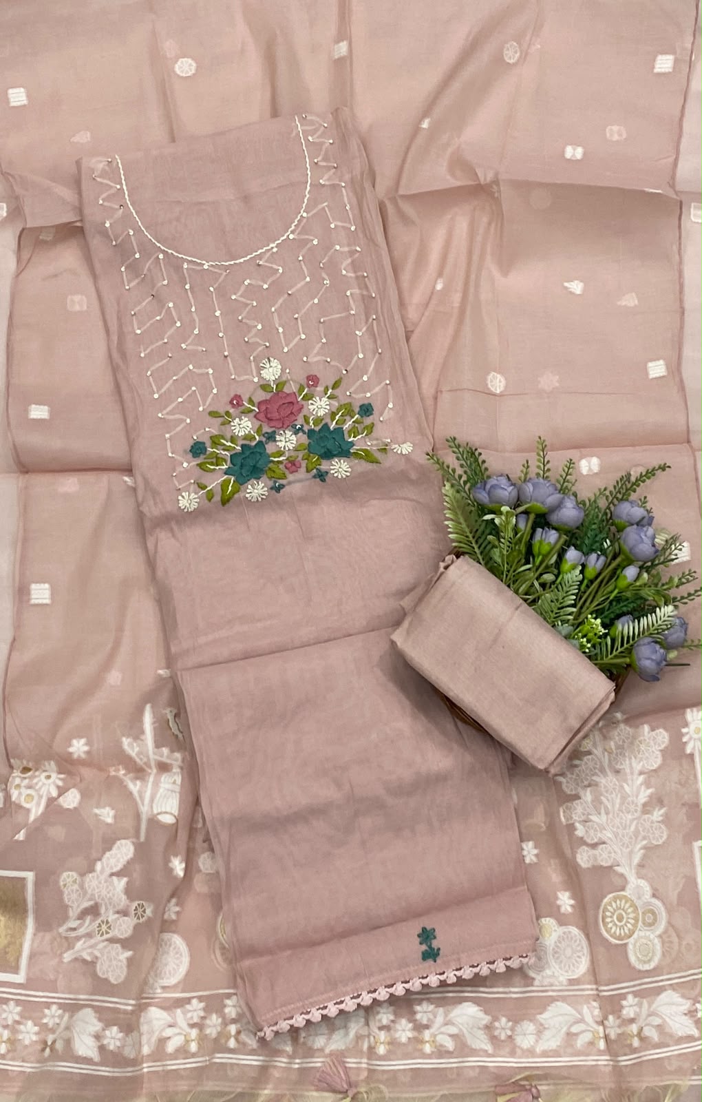 136D Mul Cotton Dusty Pink Suit Fabric / CKC Mul Cotton