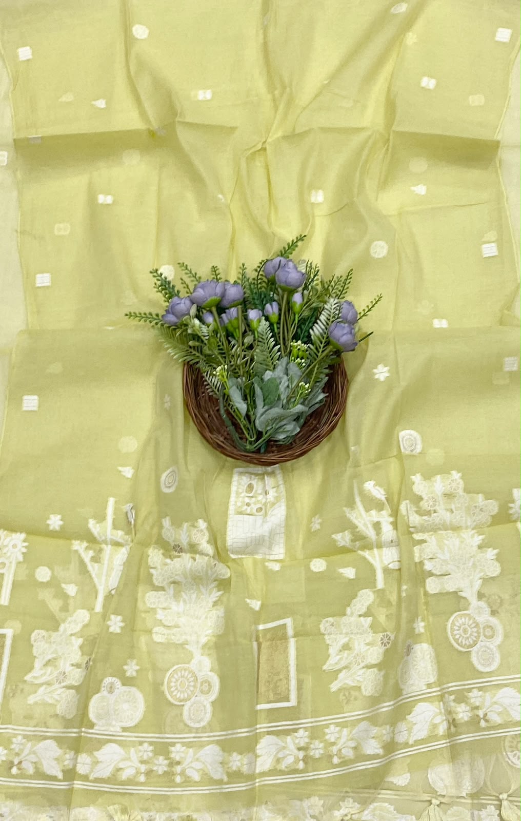 135D Mul Cotton Dusty Lemon Green Suit Fabric / CKC Mul Cotton