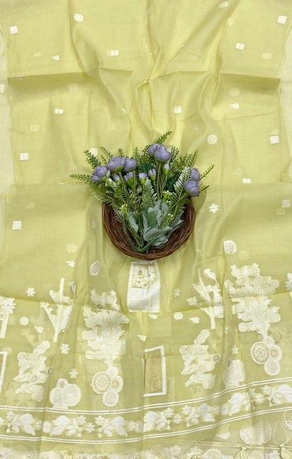 135D Mul Cotton Dusty Lemon Green Suit Fabric / CKC Mul Cotton
