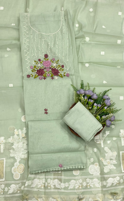 137D Mul Cotton Dusty Pista Green Suit Fabric / CKC Mul Cotton