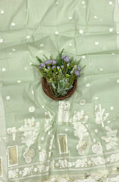 137D Mul Cotton Dusty Pista Green Suit Fabric / CKC Mul Cotton