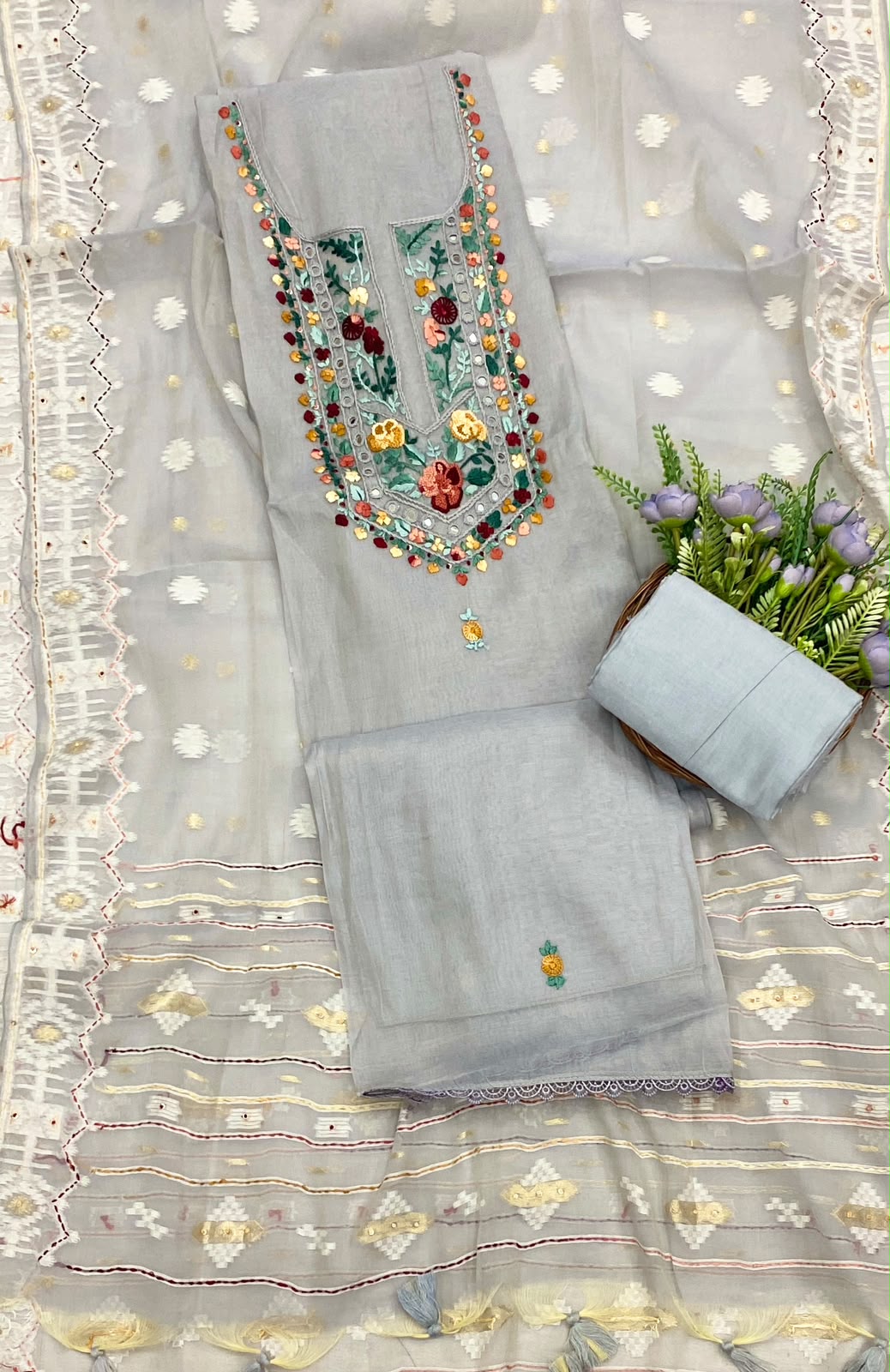 127D Mul Cotton Dusty Ice Blue Suit Fabric / CKC Mul Cotton