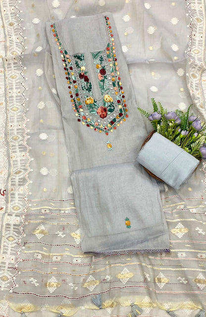 127D Mul Cotton Dusty Ice Blue Suit Fabric / CKC Mul Cotton